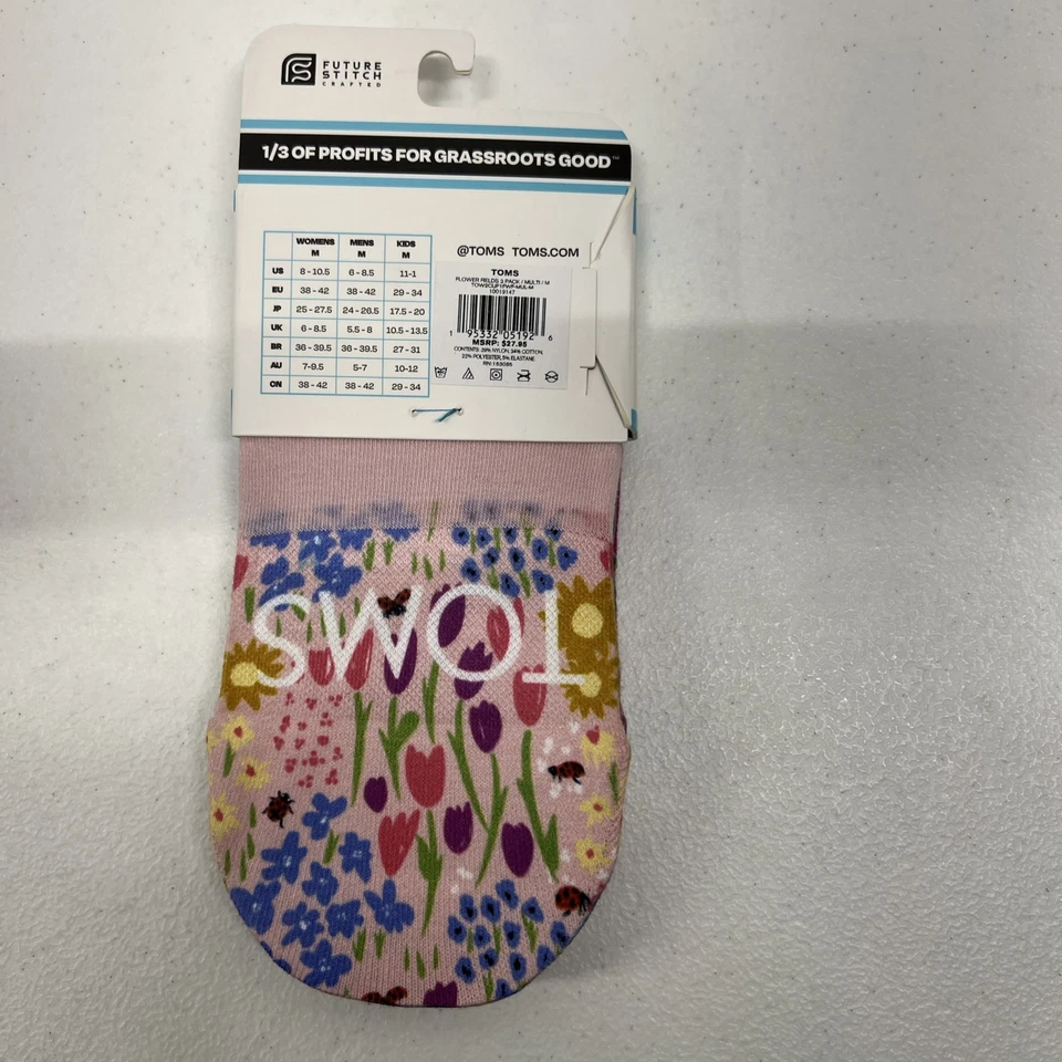 Paquete de 3 calcetines para mujer Toms Ultimate No Show Flower Fields medianos (8-10,5) nuevos con etiquetas Foto 4 de 4