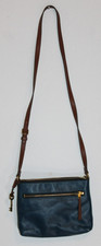 Fossil Pebble Leather blue crossbody purse with key 9.5"x7.5" strap 48 inches