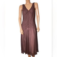 ADRIANNA Elegant Sleeveless Brown Midi Dress Size 14