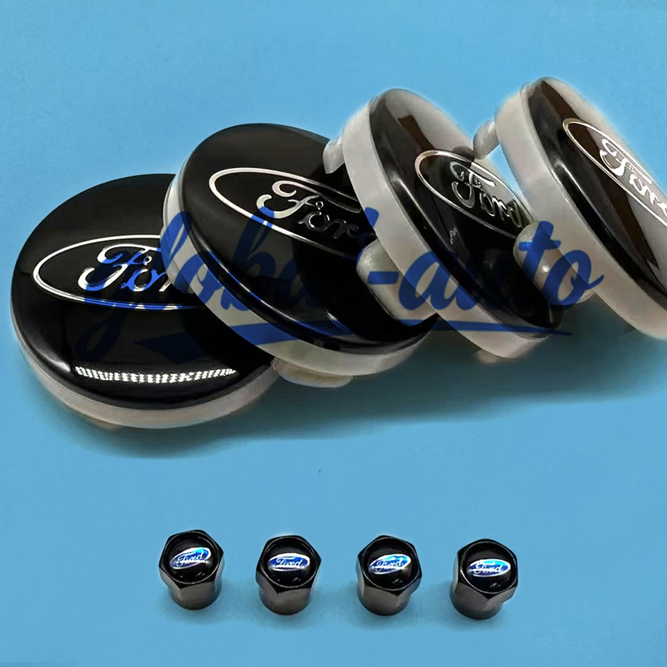 Set of 8 Black Wheel Center Caps 54mm Rim Emblem Hubcap Cover 2 ⅛" & Valve Caps Foto 3 de 4