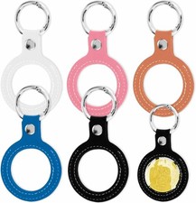 5 Pcs PU Leather Coin Holder Keychain AA Black, Pink, White, Brown, Blue