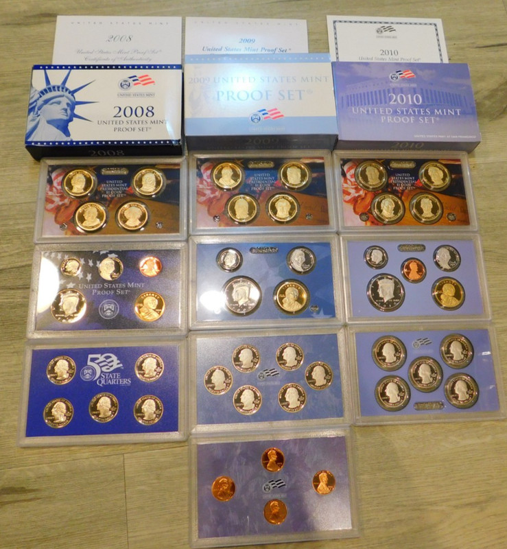 United States Mint Proof Sets 2008, 2009, 2010 Complete in Original Boxes 