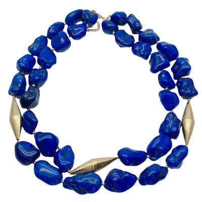 2 Rows Blue Turquoise Copper Brushed Necklace New Fashion Stone Necklaces