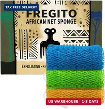 African Net Sponge Authentic - 3 Pack Shower Loofah Sponge Body Scrubber, Gentle