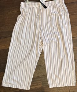 Premise Woman Women's Ivory Blue Pink Striped Rayon Pants Elastic Waist
