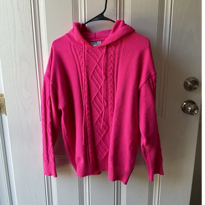 Kali Rose Boutique Pink Women's Pullover Hoodie Cable Knit M Hooded