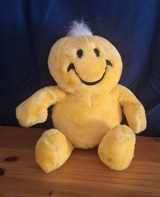 Vintage 12 Zoll Dan Dee Smiley Gesicht animiertes Plüschtier Wackeln kitzeln gelb 1990er
