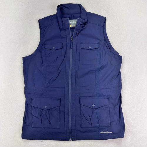 Eddie Bauer Trivex Vest Womens 1X Blue Pockets Utility Travel Hiking Full Zip