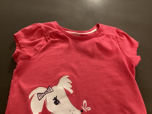 Gymboree Girl SZ 5 Deep Pink Cotton Top w/ white Dog & Floral Graphics - Picture 2 of 13