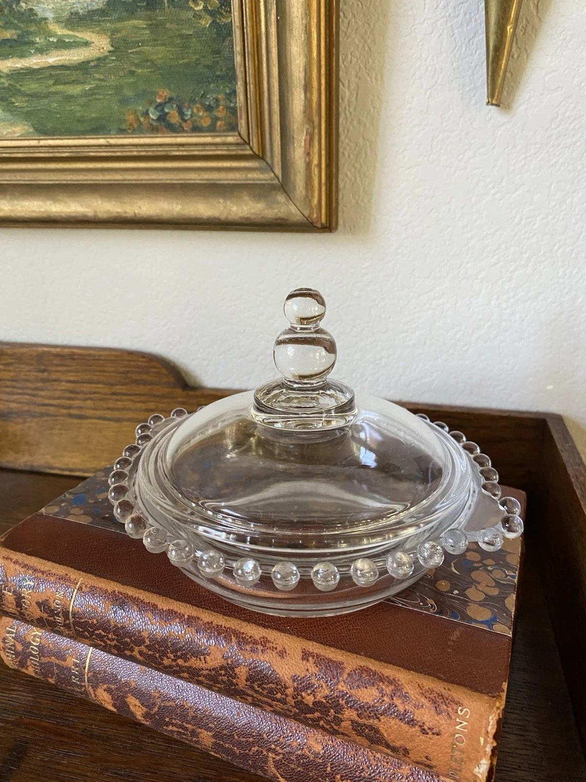 Vintage Imperial Glass Candlewick Covered Butter Dish Round Dome Dish with Lid