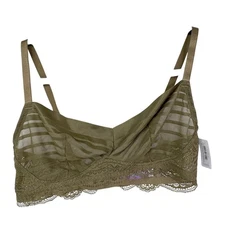 Adore Me Womens Olive Green Lace Trim Sheer Stripe Bralette Size 34DDD New NWT