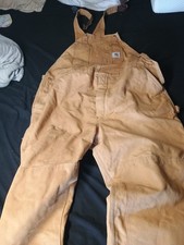 VTG Carhartt Canvas Quilted Lined Bib Overalls Mens Size 48x32 Lite Brown R02USA