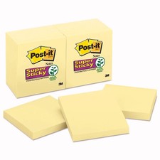 Post-it Notes Super Sticky 65412SSCY 3 in. x 3 in. Pads - Canary YL 12/PK New