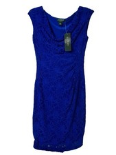 Lauren Ralph Lauren Cocktail Dress Royal Blue Sleeveless Stretch Lace Womens 4