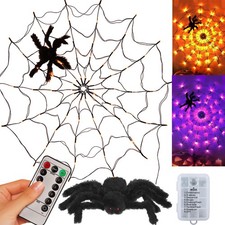 3FT Halloween Spider Web Light w/ Giant Spider Outdoor Patio Party Decor Remote