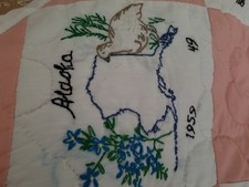 hand quilted quilt, 75"x96' . ALL STATES REPRESENTED, STATE BIRD, FLOWER, SHAPE,