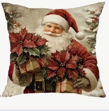 SANTA CLAUS Old World Vintage Christmas Throw Pillow Cover Holiday Home Decor