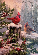 Diamond Art Club Kit - Winter Visitors Cardinal Birds by Gelsinger 20" x 27"