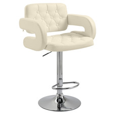 HOMCOM Adjustable Height Swivel Bar Stool with Back and Arms, PU Leather, White