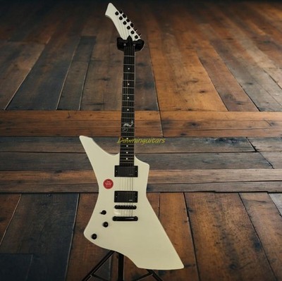 Custom Left Handed Snakebyte White Electric Guitar Solid Body Black Parts Active