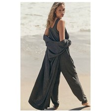 FP Beach Free People Charcoal Gray Marl Longline Duster Cardigan Womens Large