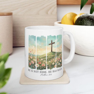 He Is Risen Floral Sunrise Mug | Christian Easter, Christ is Risen,