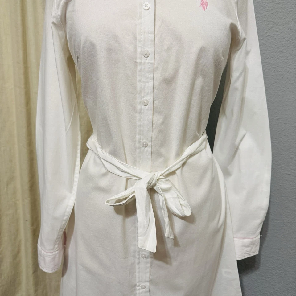 U.S. Polo Assn. Vestido Oxford de golf blanco manga larga para mujer M rosa ribete Foto 4 de 4