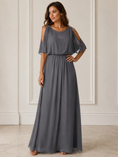David's Bridal Long Chiffon Sleeve Formal Bridesmaid MOG Dress Pewter Size 0