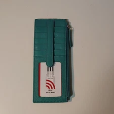 ILI New York Leather RFID Blocking Technology Protection Card Holder Zipper