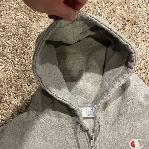 Vintage Champion Reverse Weave Full Zip Hoodie Mens 2XL Gray Sweatshirt Jacket - Picture 6 of 12