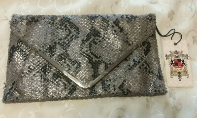 Urban Expression Certified Vegan Black And Grey Snakeskin Clutch NWT