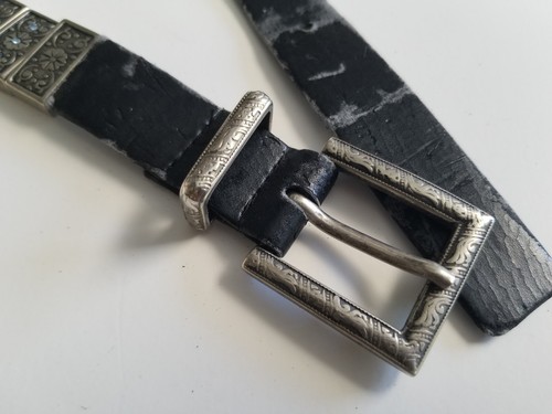Vintage Suzi Roher Metal Stretch Belt Black Large Distressed - Picture 6 of 7