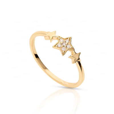 GENUINE DIAMOND THREE STAR DESIGN RING CELESTIAL 14K SOLID GOLD FINE JEWELRY