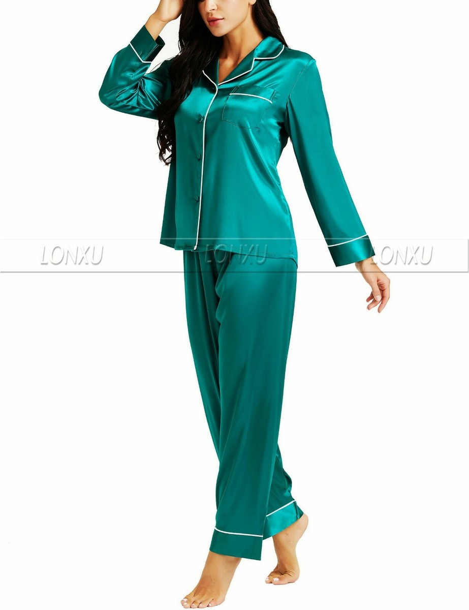 Womens Silk Satin Pajamas Sets Long Sleeves Nighttown Soft Cool