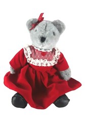 Vintage 1989 Heartline Gray Teddy Bear Plush Red Dress Stuffed Animal 13"