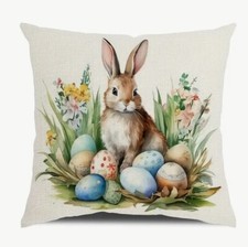 Bunny Easter Eggs Spring Flower Easter Throw Pillow Cover Holiday Home Decor