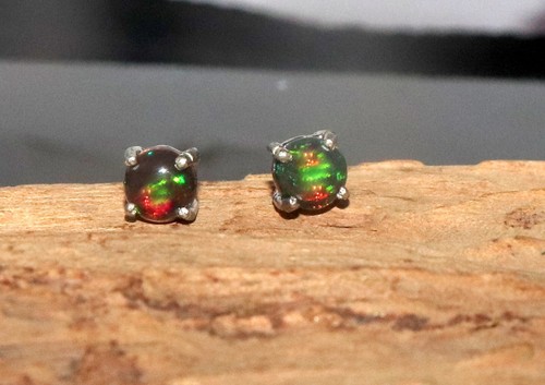 sterling silver black opal Earring studs opal gemstone earring Natural opal stud - Picture 4 of 12