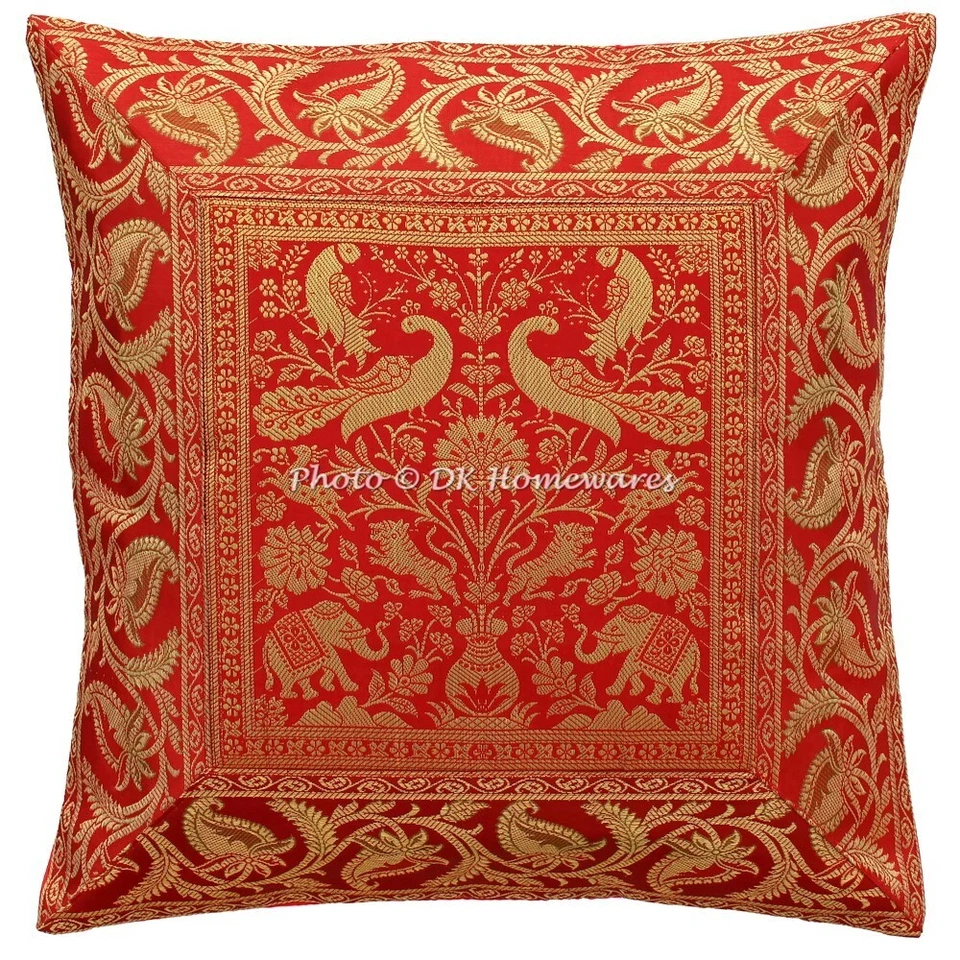 Juego de 2 fundas de almohada brocado indio 40x40 cm pavo real bohemio juego de 2 cojines Foto 3 de 4