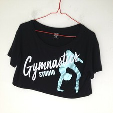 Justice Active Crop Top Gymnastics Studio Black Shirt Size 12