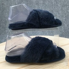 Rachel Roy Slippers Womens 5-6 Slide Blue Faux Fur Slip On Comfort Open Toe Low