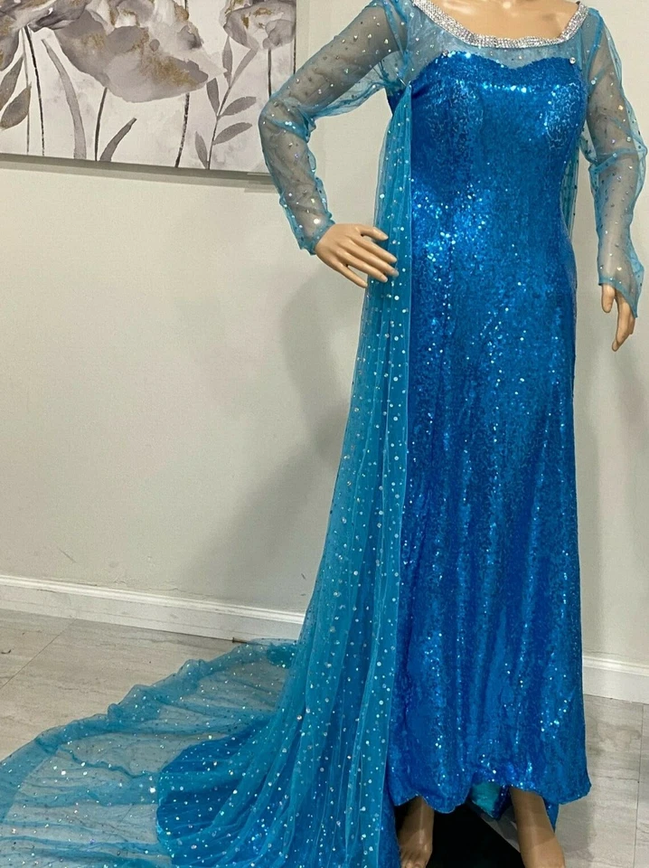 Новый взрослый блестками большой замороженный Эльза синий платье костюм с подкладкой высокого качества - Изображение 3 из 3