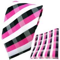 SchöNe Tigertie Krawatte + Einstecktuch In Pink Blau Royal Weiß Kariert
