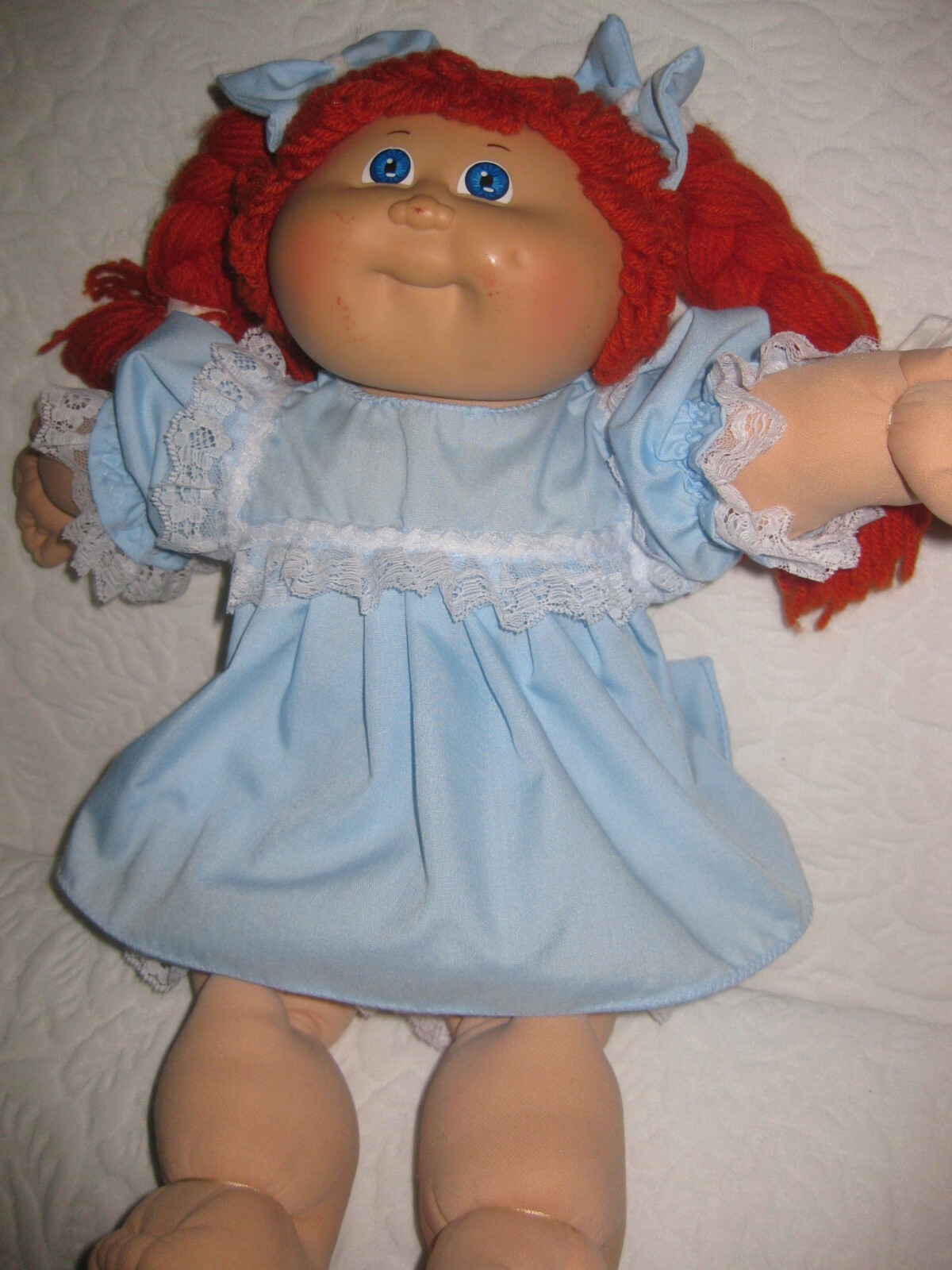 CPK doll clothes/16-18 inch/blue dress/lace/bloomers/hair bows