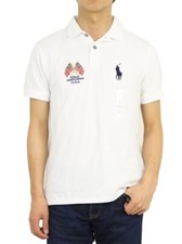 Polo Ralph Lauren Short Sleeve Custom Slim Fit Polo Shirt w/ USA flag - White -