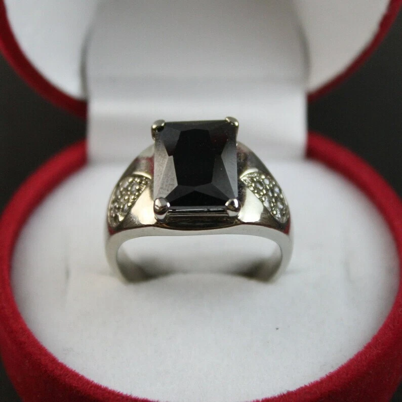 Cushion Shape Black Zircon Handmade Ring in 925 Silver Sterling for Men & Women - Image 2 of 4