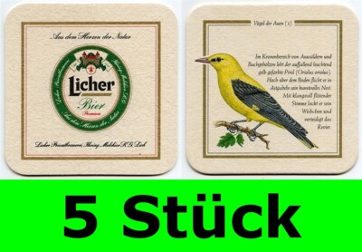5 Stück Bierdeckel Licher Bier Vögel der Auen Nr.3 Pirol für Bar Party Theke