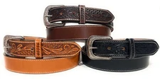 MEN'S HEAVY DUTY WESTERN LEATHER BELT, FULL GRAIN LEATHER CASUAL OR WORK BELT