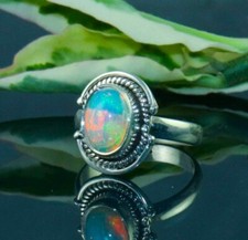 Fire Opal Oval Gemstone Women's Ring 925 Sterling Silver Love Ring Birthday Gift