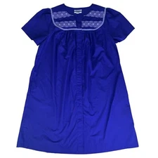 Go Softly Embroidered Floral Mumu Patio Dress Women's Size L Purple Snap Front