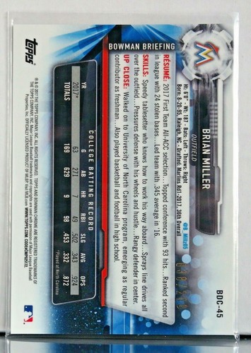 2017 Bowman Chrome Brian Miller 1st Bowman Blue 70TH Refractor /200 - Picture 2 of 2